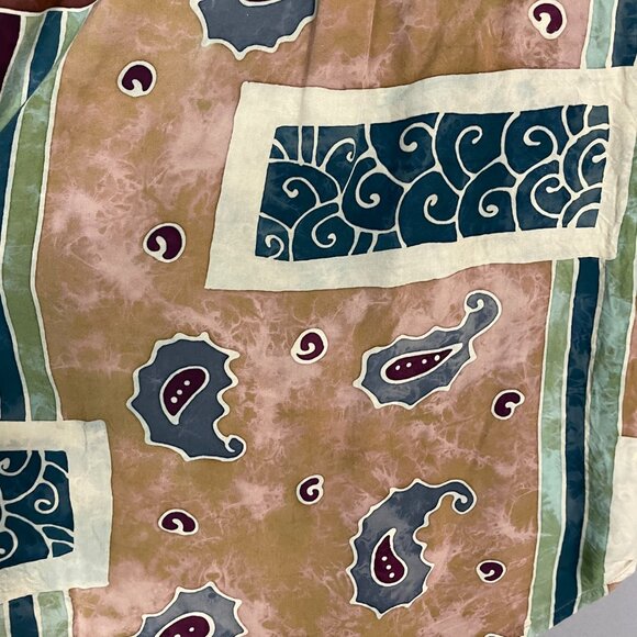 Vintage Batik Shirt Men Paisley Abstract Button-Up Rayon Short Sleeve Size Large - Picture 11 of 12